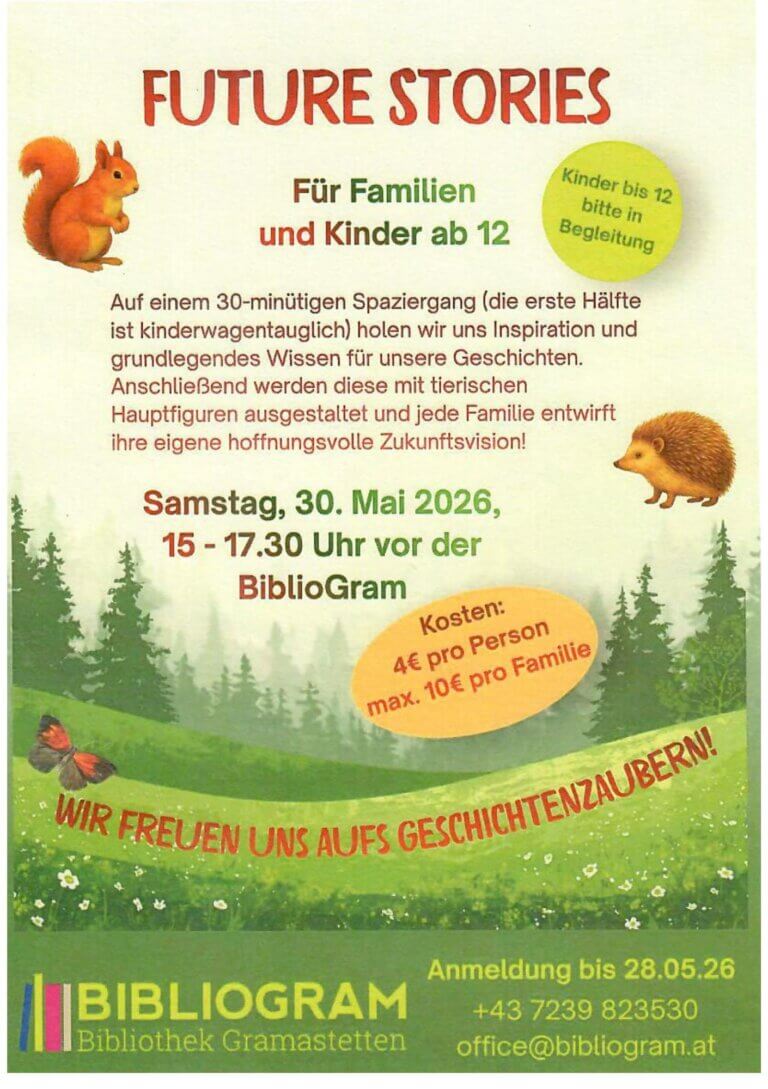 Flyer, Ankündigung Schreibworkshop Naturgeschichten erfinden Gramastetten