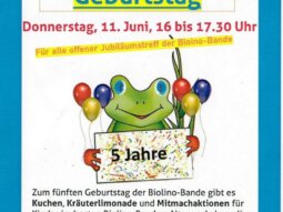 Flyer Einladung Geburtstagsfeier 5 Jahre Biolino-Bande