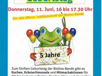Flyer Einladung Geburtstagsfeier 5 Jahre Biolino-Bande
